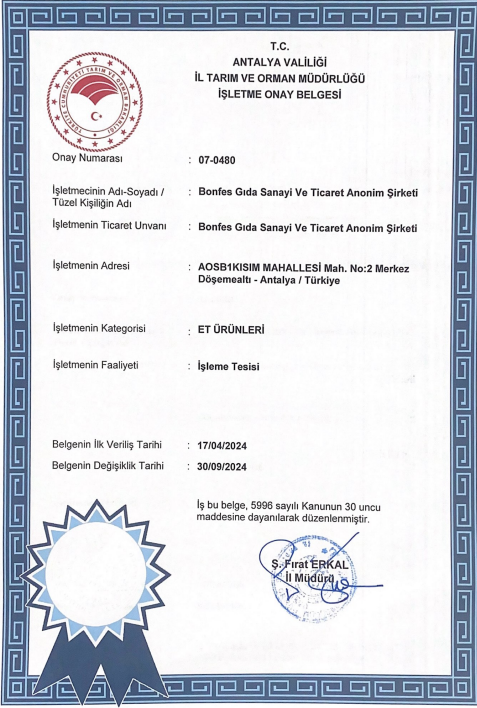 İl Tarım ve Orman Müdürlüğü Sertifikası